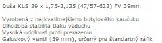 Duša KLS 29 x 1,75-2,125 (47/57-622) FV 39mm