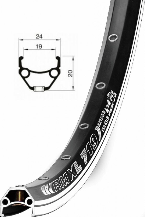 Ráf REMERX DRAGON 719 V-brake, 406x19 nitvaný, 36 dier, čierny