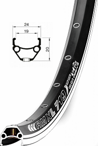 Ráfik REMERX DRAGON 719 V-BRAKE 559x19 NÝT, 32dier, čierny