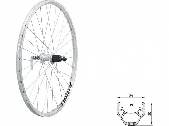 Zapletené koleso zadné KLS DRAFT V-brake R, 26", silver