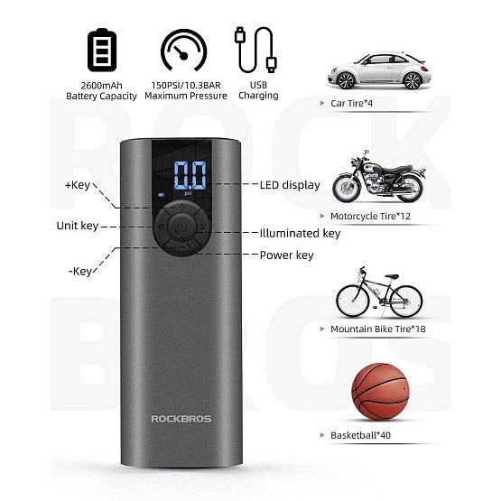 ROCKBROS Mikro elektrická pumpa A8, 461g, USB kábel- C