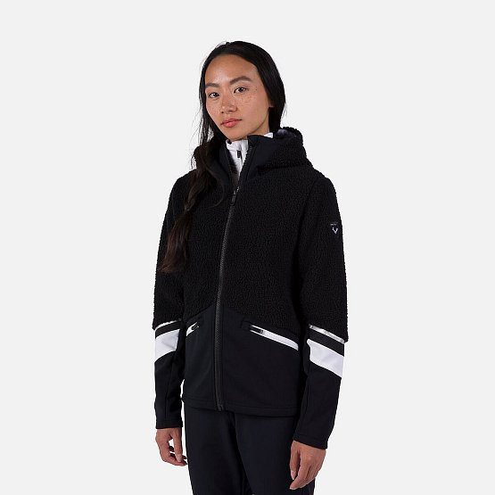 ROSSIGNOL Women's Wispile Full-Zip Hooded Fleece Jacket, black