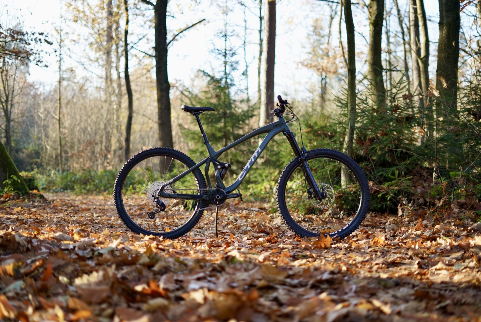 bicykel-na-lesnej-ceste-podoprety-stojanom