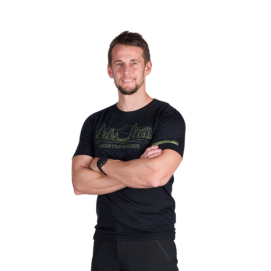 NORTHFINDER pánske outdoorové merino tričko OLEK, black NORTHFINDER pánske outdoorové merino tričko OLEK, black