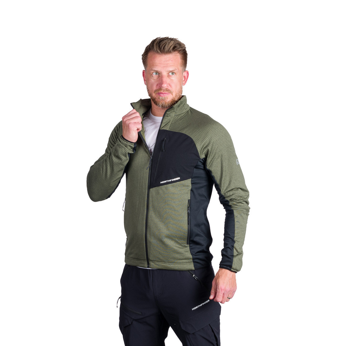 NORTHFINDER pánska aktívny multišportový fleecový sveter PRIMO, greenblack