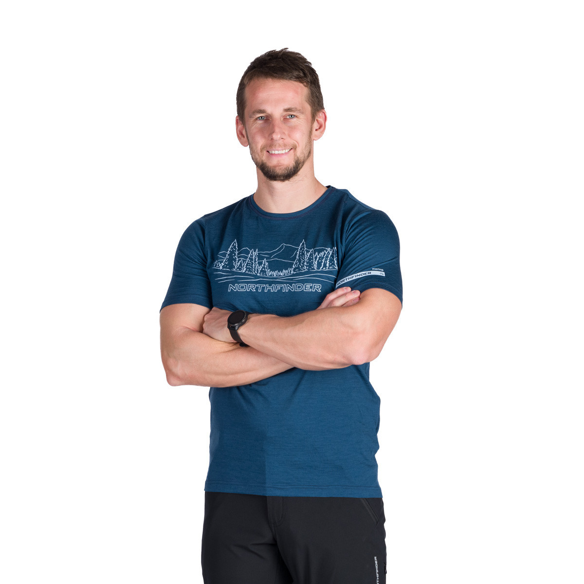 NORTHFINDER pánske outdoorové merino tričko OLEK, navy