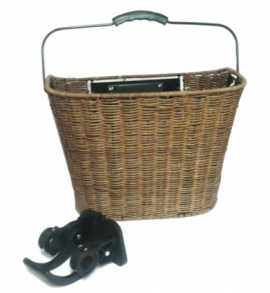 Kôš na riadidlá, 350 mm x 260 mm x 250 mm, ratan, tmavý, s clip-úchytom