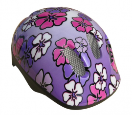 Prilba detská Kvietky, s otoč.uťahov.,fialová XXS, 44-50cm